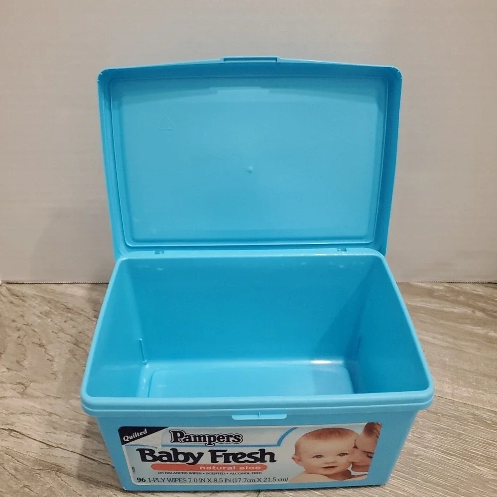 Pampers Vintage Baby Wipes Container Baby Fresh Blue Empty Movie prop